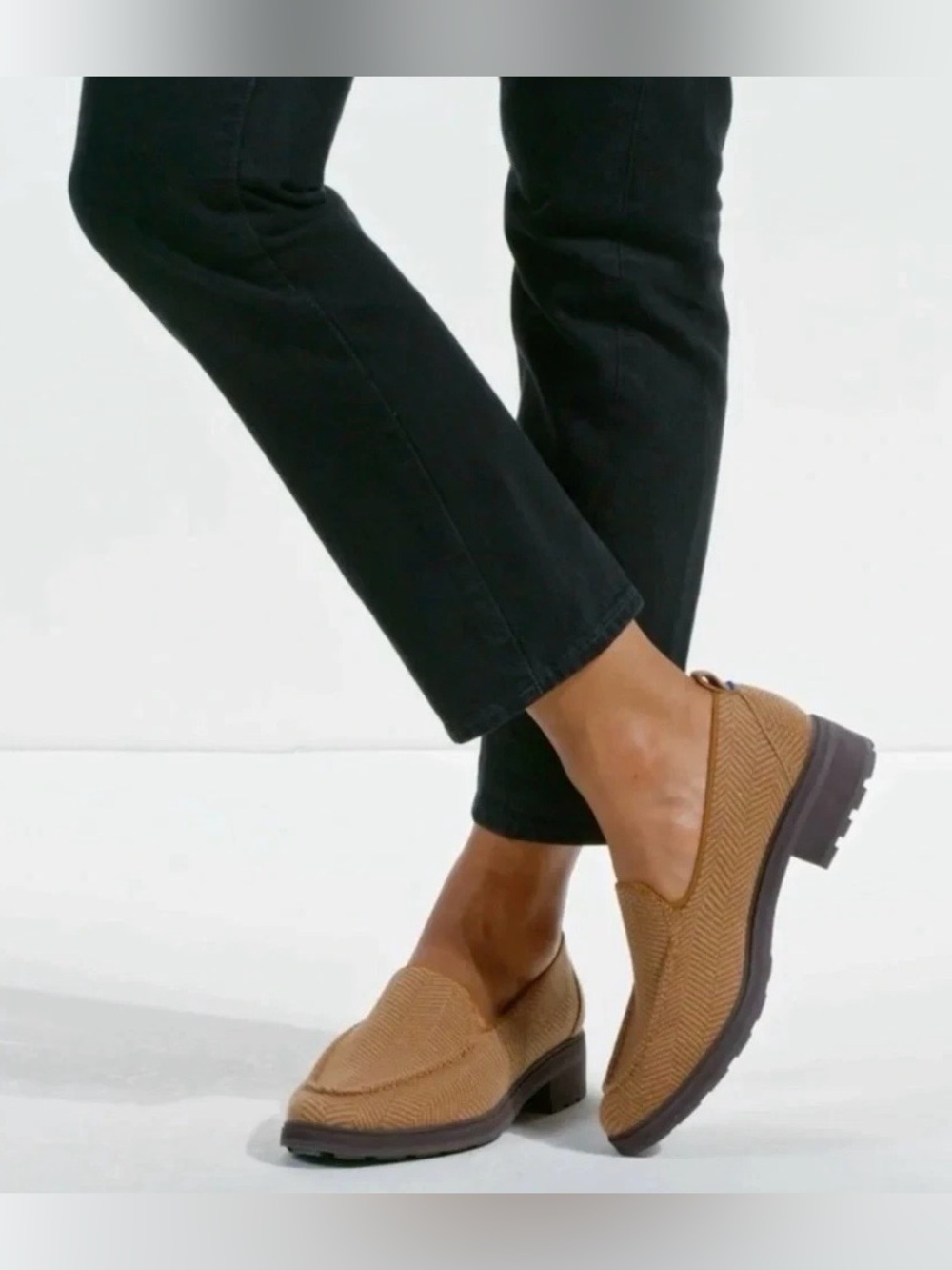 Rothy's The Lug Loafer Merino Wool Shoes In Teak Herringbone Sz.5 Preppy Classic